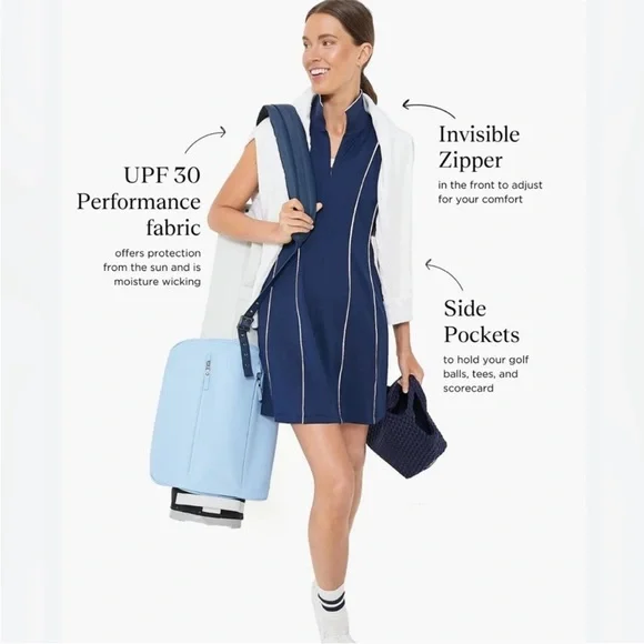 Tuckernuck Sport Roxana Half Zip Golf Dress in navy with white piping - Picture 3 of 11